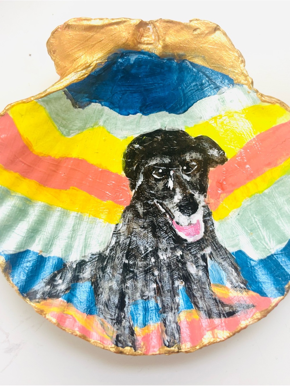 RESERVED Custom Handpainted Hershey The Dog Scallop Shell Trinket Dish - Picture 2 of 3